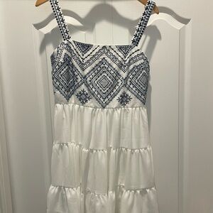 White and Blue Embroidered Mini Dress